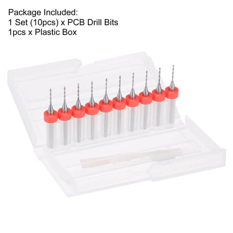 0.9mm Solid Tungsten Carbide PCB Drill Bit Set With 1/8 Inch Shank, 38mm Length in package, 10 pieces