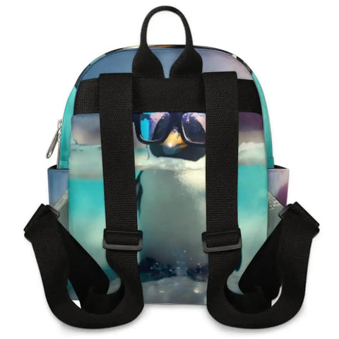 Back view of Mini Backpack Purse For Women Multi Functional Go To Everyday Daypack With Adjustable Straps Soft Shoulder Bag featuring penguin design