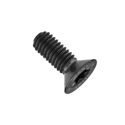 Single bolt from Titanium M3 Countersunk Torx T10 Flat Head Bolts Set, 6AL4V Grade 5 Titanium Alloy, black finish, angled view