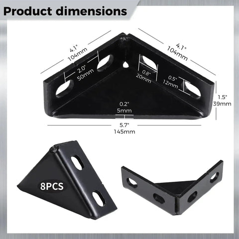 Dimensions of Eight Pack 90 Degree Gusseted Fittings For Unistrut Channel Carbon Steel Right Angle Brackets, 4x4x1.5 inch