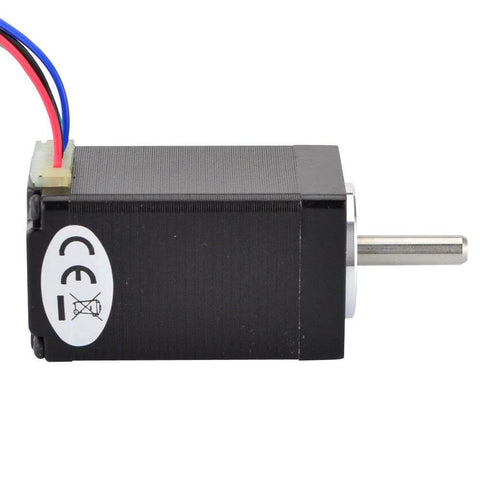 NEMA 11 bipolar stepper motor, black body, silver shaft, red and blue lead wires