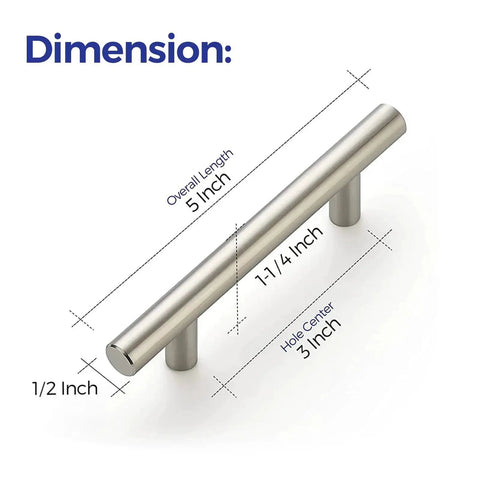 Dimensions of 30 Pack 5 Inch Brushed Nickel Cabinet Pulls Stainless Steel Kitchen Drawer Handles with 3 Inch Center to Center Hole Spacing