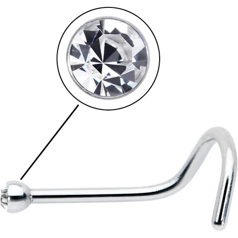 20 Gauge Nose Stud In Stainless Steel 316L With Clear Accent Micro Screw Head, 6mm Length, shown in close-up view
