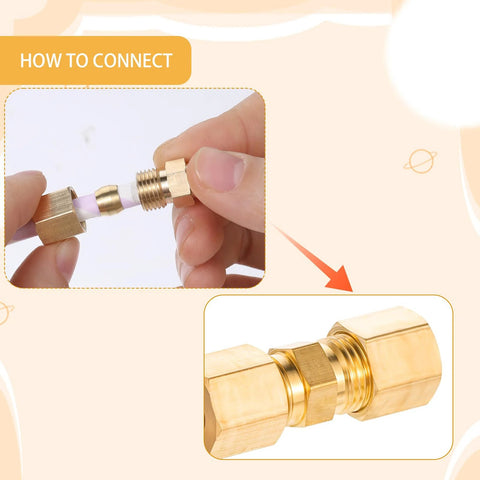 Two brass compression tube fittings, 1/4 in. OD to 1/4 in. OD, for refrigerator water line