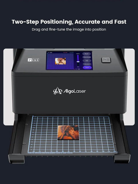 Portable 10W Laser Engraver For Wood Metal Glass With 3.5 Inch Touchscreen And AlgoOS No PC Needed Draw Direct Or Upload Designs Wirelessly Offline Engraving And Cutting By AlgoLaser showing two-step positioning feature