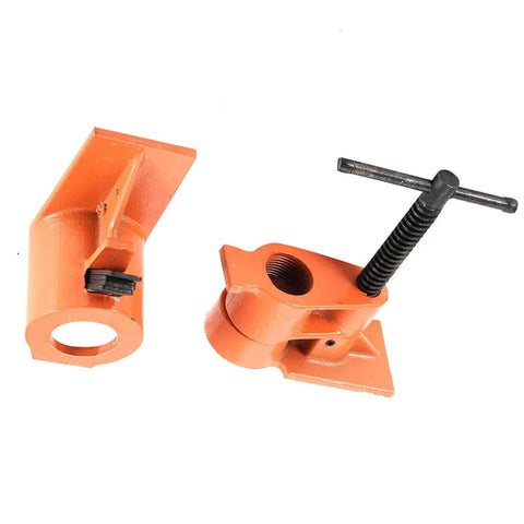 Beefy Heavy Duty Pipe Clamp Jaws 1 Inch Vise Fixture Set for Woodworking Cabinet Making and Box Building, orange cast iron