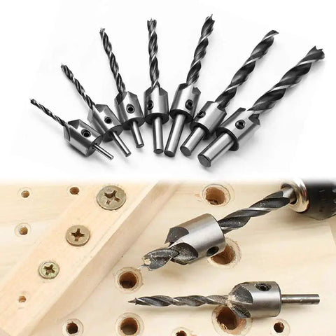 7 Piece HSS Countersink Drill Bit Set For Woodworking And Diy Pros, With 3mm 4mm 5mm 6mm 7mm 8mm 10mm Sizes, High Speed Steel Countersink Bits