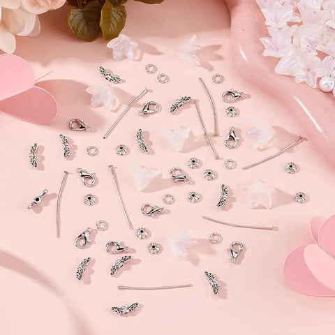DIY Guardian Angel Pendant Kit With 420 Pieces Beads Tibetan Style Alloy Wings Imitation Pearls Acrylic Beads And Lobster Claw Clasps