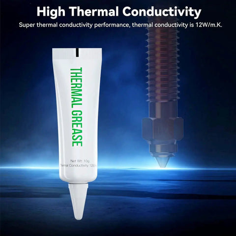 Tube of thermal grease shown with high thermal conductivity text, part of Thermal Grease And Lubricant Grease For Ender 3 Series 3D Printers.