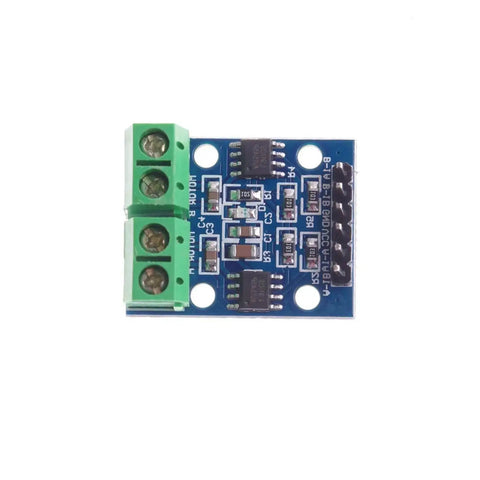 Top view of Five Pack L9110S H Bridge Motor Driver Module for Arduino with green terminals and compact blue circuit board.