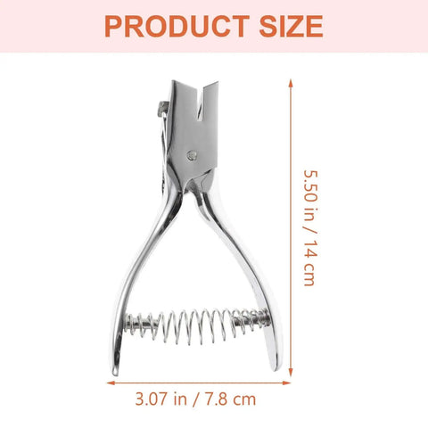 Oval Hole Puncher Handheld Manual Metal Card Punch Tool for Office and Home Eight Sheets Solid Build with dimensions.
