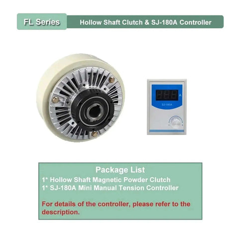 Hollow Shaft Magnetic Powder Clutch with SJ-180A Controller, part of Magnetic Powder Clutch And Brake Tension Controller Kit With Six Twelve Fifty Hundred Nm Torque Options And Zero Point Six And One Point Two And Five And Ten Kilograms Load 24V DC One Thousand RPM Heavy Duty Industrial Grade Control Module For FL K SJ.