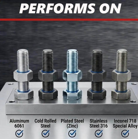 Five different bolts showcasing compatibility with Blue Medium Strength Threadlocker Gel, 35Ml Pump Bottle, Ideal For Cup And Core Plugs.