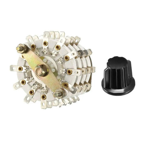 Four Pole Eleven Position Rotary Switch Band Selector With Four Decks And Knob, 48 Pins, 9.7mm Mount Hole, shown with black knob