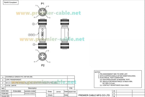 Diagram of Profinet M12 D Code Inline Coupler 4 Pin Female To Female Shielded Cat5e Ethernet