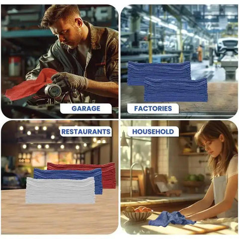 Auto Mechanic Shop Towels 13 By 14 Inches 12 Pack Red 100 Percent Cotton Commercial Grade Rags for cleaning in various settings