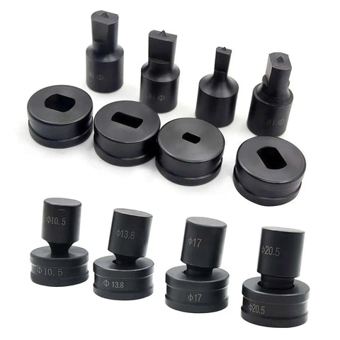 Set of oval slotted dies for CH-70 hydraulic press, designed for heavy-duty punching on copper and aluminum sheet metal, 4x13mm size.