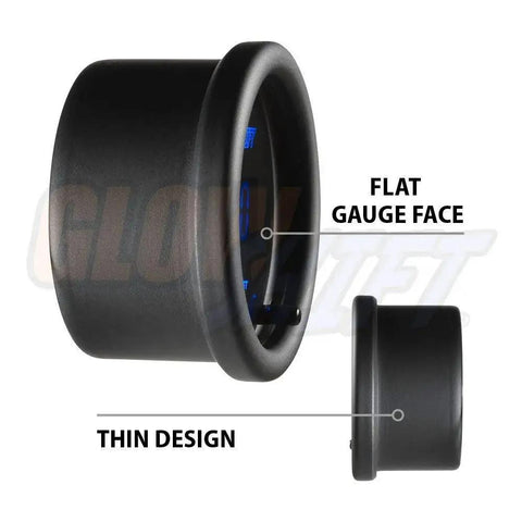 Side view of Digital 10 Color Oil Pressure Gauge Kit With 0 To 145 Psi Range by GlowShift with flat face, thin design
