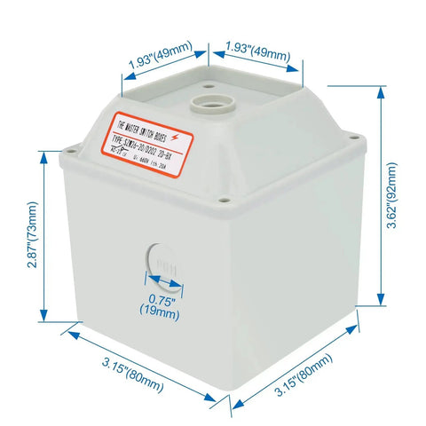 SZW26 20 4 L Cam Switch Enclosure Weatherproof Box with dimensions for industrial power control