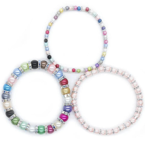 Colorful bracelets made with 200 Pcs Glass Pearl Beads Assorted Colors Satin Luster Round Czech Glass Beads for DIY Jewelry Making.