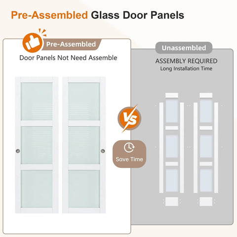 Pre-assembled vs unassembled glass door panels diagram.