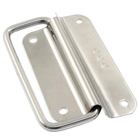 2 Pack 4 Inch Stainless Steel Foldable Ring Pull Handles With Screws for Toolbox Door Chest, rust-resistant 304 steel, four-hole mounting