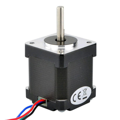 NEMA 14 bipolar stepper motor with four leads, black body and silver shaft