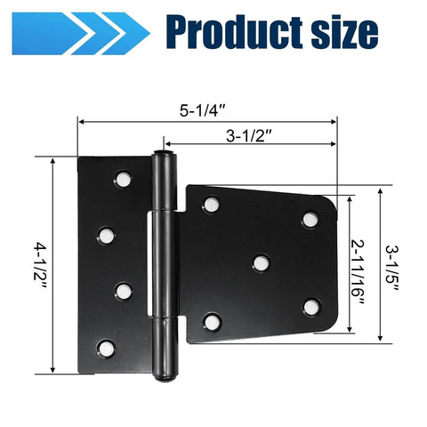 Heavy Duty Gate Hinges 6 Pack Black Iron 3.5 Inch Swing Door Hinges For Wood Shed Barn Fence Gates Screws Included Durable 1.2 Inch Thick Solid Steel Supports Up To 60 Lbs Per Gate Anti Corrosion Finish size diagram