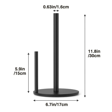 Dimensions of Matte Black Stainless Steel Paper Towel Holder With Weighted Base, Topnotch Durable Kitchen Roll Dispenser.