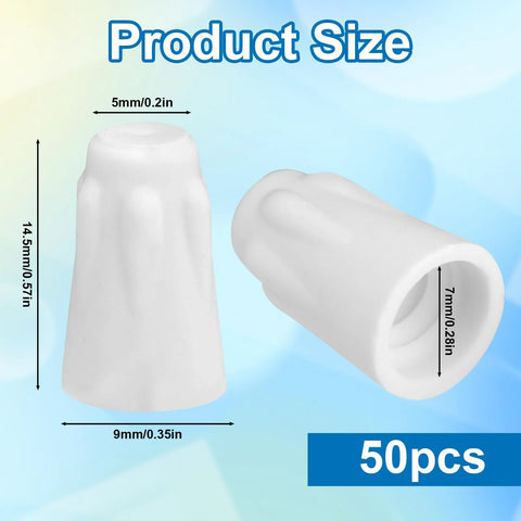 White ceramic wire connector caps and nuts, small size, 50pcs; 9mm base, 14.5mm height, 7mm bore