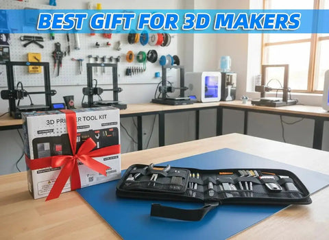 All In One 68 Piece 3D Printer Tools Kit With Durable Storage Case Pro Grade Deburring Tool And Scrapers displayed on table in workshop