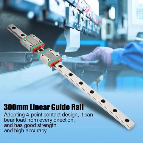 Compact 300mm Mini Linear Rail Guide With Two MGN12B Slide Blocks for precise CNC machine, side lubrication inlet visible