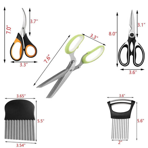 5 Blade Herb Scissors And Kitchen Shears Set For Herb Cutting Seafood Scissors Onion Holder Slicer And Potato Crinkle Cutter Heavy Duty Pro Grade Stainless Steel Yamesu Kitchen Gadget Salad Tools 5 Sets display