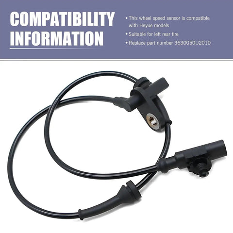 Wheel speed sensor with ABS cable, rear-left, black, OEM 3630050U2010 compatible