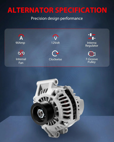 Beefed Up 90 Amp 12V Alternator For Honda CRV 2.4L 2002 2003 2004 2005 2006 Replacement With CW Rotation And 7 Groove Pulley Replaces 13966 AMT0172 Fits Acura RSX