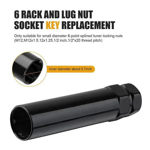6 Spline Lug Nut Socket Set For Wheel Locks And Nuts Universal Steel Removal Tool compatible with 19 mm and 21 mm hex sockets