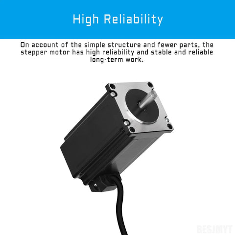 BESJMYT NEMA 23 stepper motor, bipolar 2-phase, 2000 steps/rev, 100mm length, 3000mNm torque, with cable