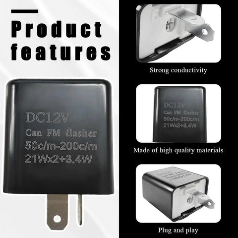 12V Adjustable LED Flasher Relay for Cars and Motorcycles, 2 Pin Hyper Flash Fix, black, strong conductivity, plug and play