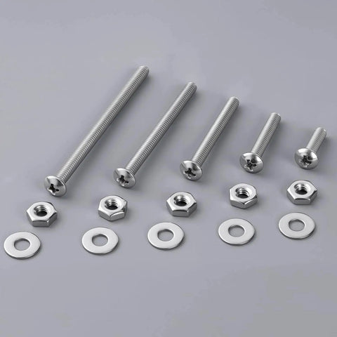 10-32 Pan Head Machine Screws With Nuts And Flat Washers Kit, 304 Stainless Steel Full Thread Assortment, Phillips Drive, 50 Sets