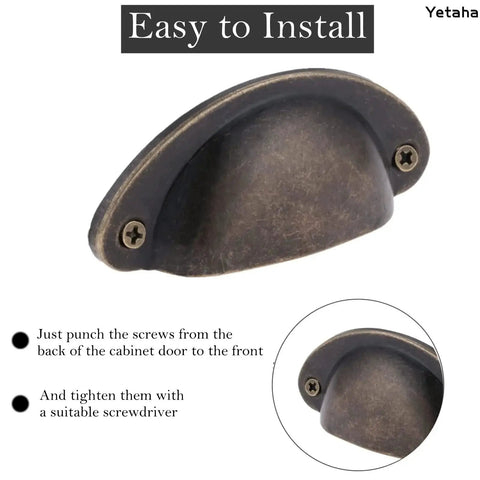 Antique Bronze Shell Cup Pulls Set Of 10 For Cabinets And Dressers With Screws 82mm By 35mm Center Distance 65mm, installation guide