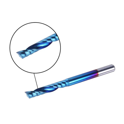 Nano Blue Coat Flat Nose End Mill Set With One Flute Spiral Upcut CNC Router Bits For Milling And Engraving 3.175mm Cutter Diameter