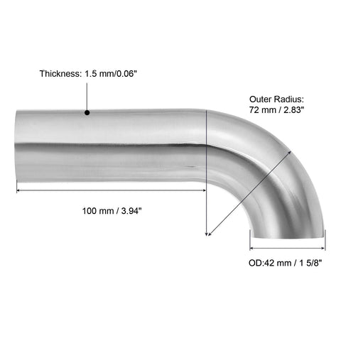 PATIKIL 90-degree mandrel bend elbow, 1 5/8 in OD, 304 stainless steel exhaust pipe, 4 in long