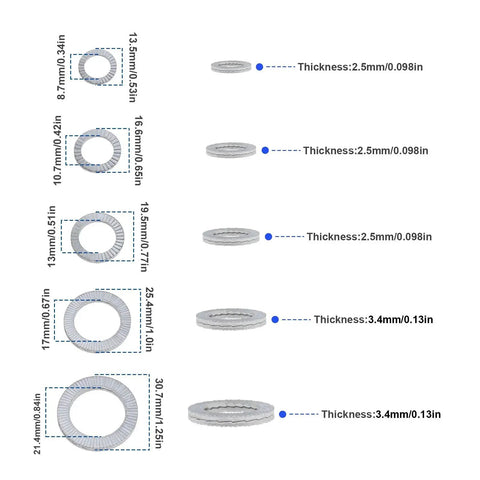 Lock washer wedge set in manganese steel, 30 pairs, sizes M8-M20, shakeproof anti-loose.
