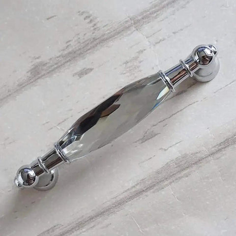 Two Pack 3.78 Inch Glass Dresser Drawer Handles With Clear Crystal Look Pull Knobs In Chrome Metal Finish, 96mm Center To Center