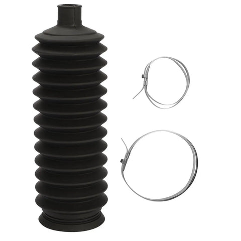 Front suspension boot set: black rubber accordion boot with two metal clamps (3 pieces shown)