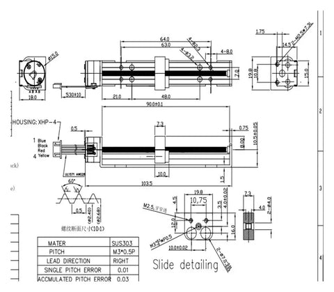 Technical diagram of Precision Linear Actuator 15mm Stroke DC 5V 6V Two-Phase Four-Wire Stepper Motor With Screw Nut, dimensions shown.
