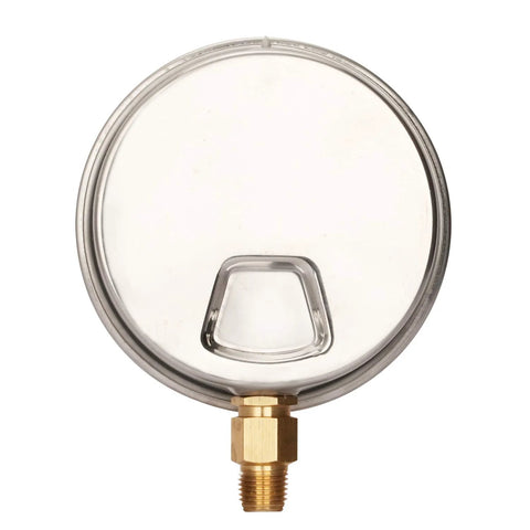 MEASUREMAN 4-inch dial glycerin-filled plumbing pressure gauge, 0-100 psi, stainless steel case, 1/4 in. NPT lower mount