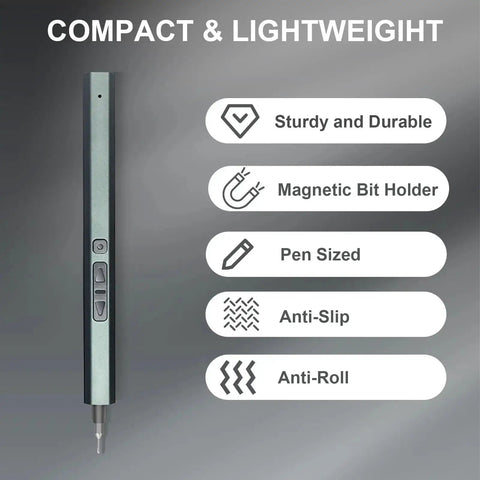 30 In 1 Electric Screwdriver Kit With 24 Magnetic S2 Steel Bits And 3 LED Lights, compact and lightweight features highlighted