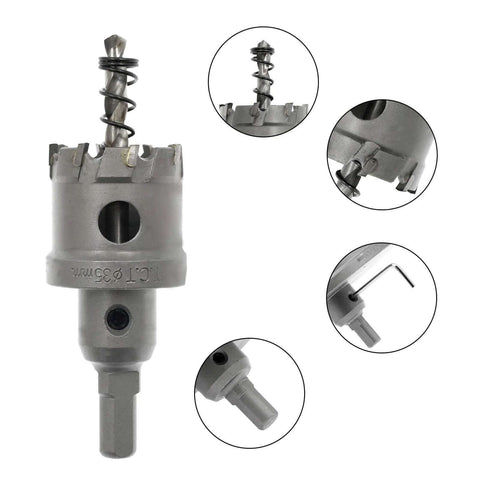 Carbide Tipped Hole Saw Cutter One And Three Eighths Inch 35mm For Stainless Steel Sheet Metal Plastic FRP Board With Fast Clean Cutting And Long Life Heavy Duty Industrial Grade Construction Tooth Tipped TCT For Precise Drilling By Hordion