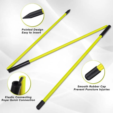 4 Pack Golf Alignment Sticks 40 Inch Collapsible Swing Path Trainers for Ultimate Practice, yellow color, pointed tips, rubber caps.